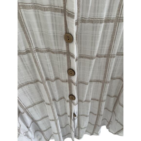 Apt 9 Lineny Rayon Womens M Blouse Top V Neck Rollup Sleeve Buttons Summer Vacay - Picture 4 of 6